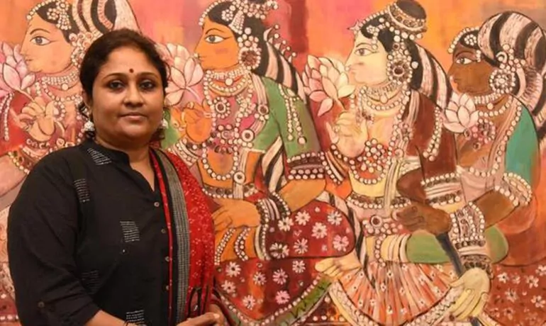 Gita Hudson with one of her works on display at DakshinaChitra